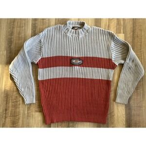 Vintage Harley Davidson Sweater Mens Large Gray Red‎ Ribbed Knit Made USA 90s